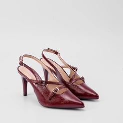 Scarpin Slingback Feminino Gabriela Salto Alto Tiras Slim Vinho