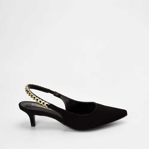 Scarpin Slingback Gabriela Detalhe Corrente Nobuck Preto