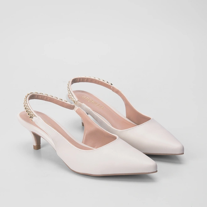 Scarpin Slingback Gabriela Detalhe Corrente Off White