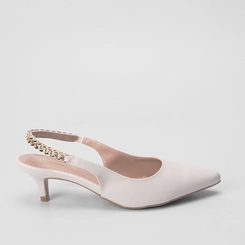 Scarpin Slingback Gabriela Detalhe Corrente Off White