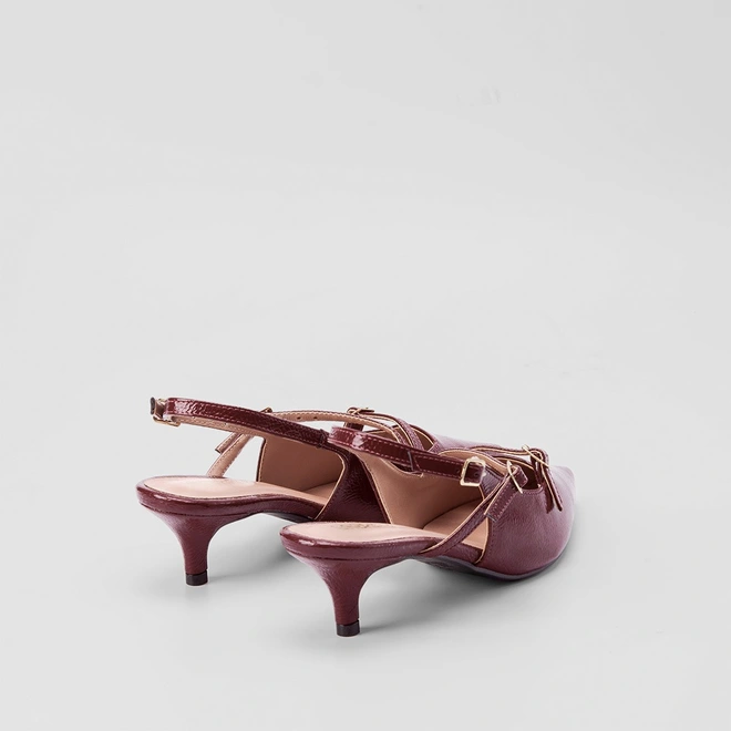 Scarpin Slingback Feminino Gabriela Salto Fino Tiras Slim Vinho