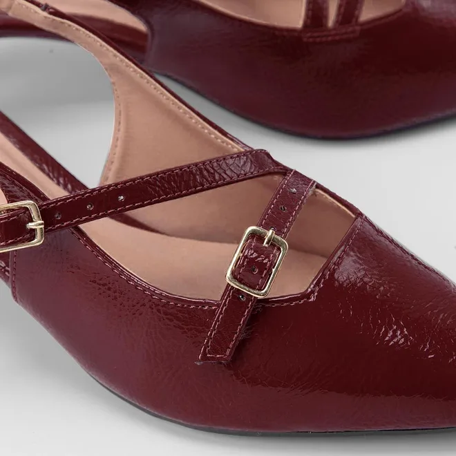 Scarpin Slingback Feminino Gabriela Salto Fino Tiras Slim Vinho