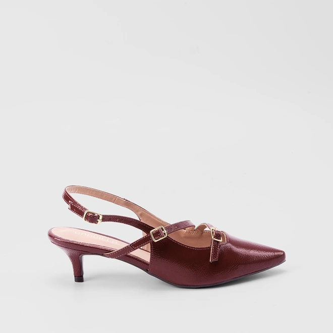 Scarpin Slingback Gabriela Salto Fino Tiras Slim Vinho