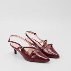 Scarpin Slingback Feminino Gabriela Salto Fino Tiras Slim Vinho