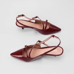 Scarpin Slingback Feminino Gabriela Salto Fino Tiras Slim Vinho