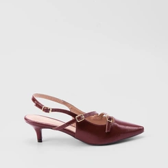 Scarpin Slingback Feminino Gabriela Salto Fino Tiras Slim Vinho