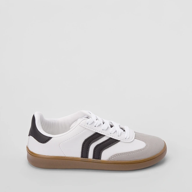 Tênis Casual Feminino Penélope Recorte Nobuck Branco & Preto