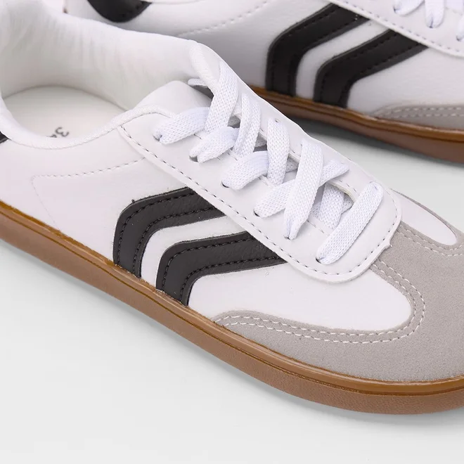 Tênis Casual Feminino Penélope Recorte Nobuck Branco & Preto