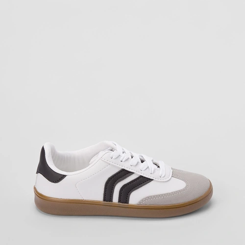 Tênis Casual Feminino Penélope Recorte Nobuck Branco & Preto