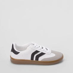 Tênis Casual Feminino Penélope Recorte Nobuck Branco & Preto