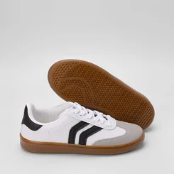 Tênis Casual Feminino Penélope Recorte Nobuck Branco & Preto