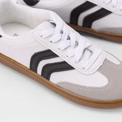 Tênis Casual Feminino Penélope Recorte Nobuck Branco & Preto