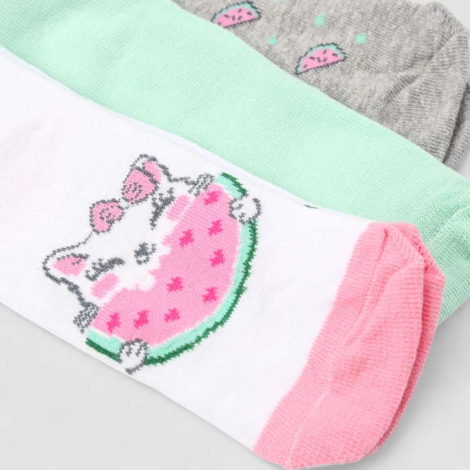 Kit Meia Infantil STZ Cano Baixo Gato Melancia 3 Pares 4-6 Anos Multicolor
