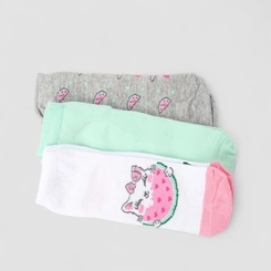 Kit Meia Infantil STZ Cano Baixo Gato Melancia 3 Pares 4-6 Anos Multicolor