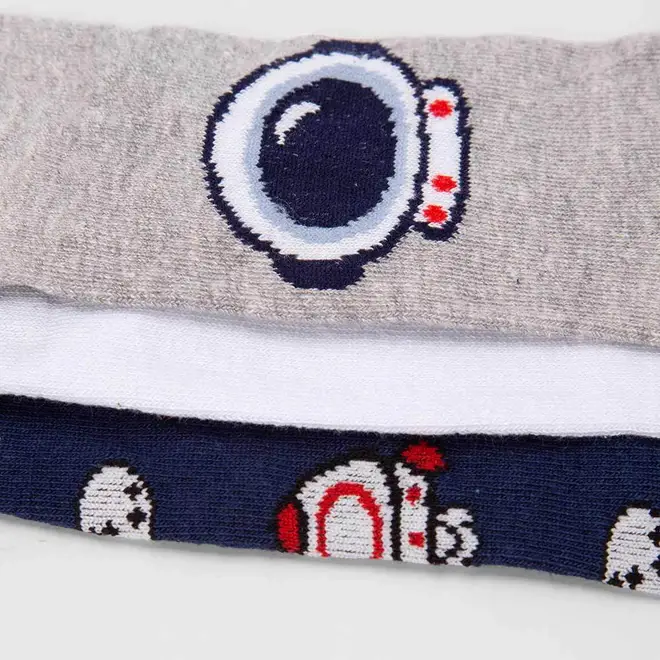 Kit Meia Cano Baixo Infantil STZ 3 Pares 4-6 anos Astronautas