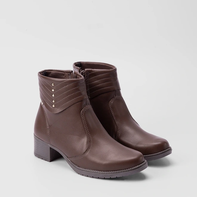 Ankle Boot Mississipi Detalhes Pespontos & Rebite Marrom