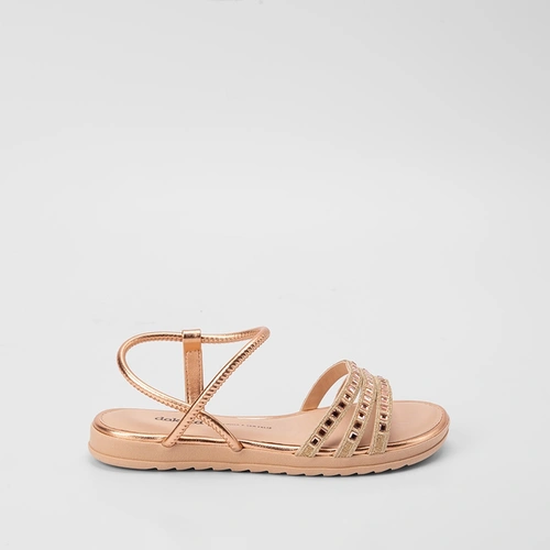 Sandália Dakota Tiras Detalhadas Pedraria Rose Gold