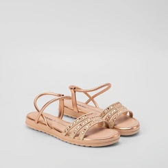 Sandália Dakota Tiras Detalhadas Pedraria Rose Gold