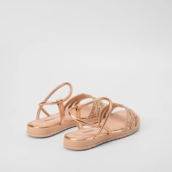 Sandália Dakota Tiras Detalhadas Pedraria Rose Gold