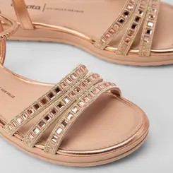 Sandália Dakota Tiras Detalhadas Pedraria Rose Gold