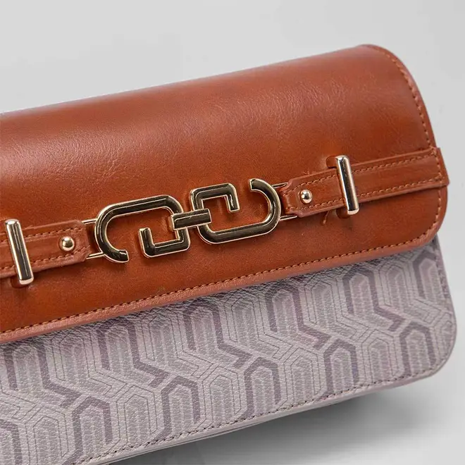 Bolsa Baguete Gabriela Alça Dupla Geométrico Bege & Marrom