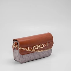 Bolsa Baguete Gabriela Alça Dupla Geométrico Bege & Marrom