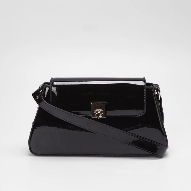 Bolsa Baguete Gabriela Verniz Preto