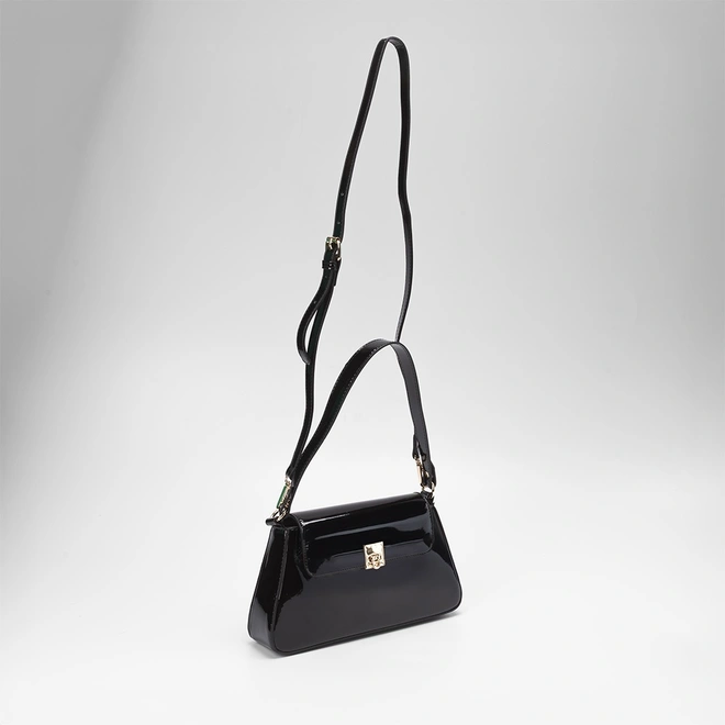 Bolsa Baguete Gabriela Verniz Preto