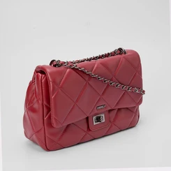 Bolsa Satchel Gabriela Matelassê Detalhe Corrente Vinho