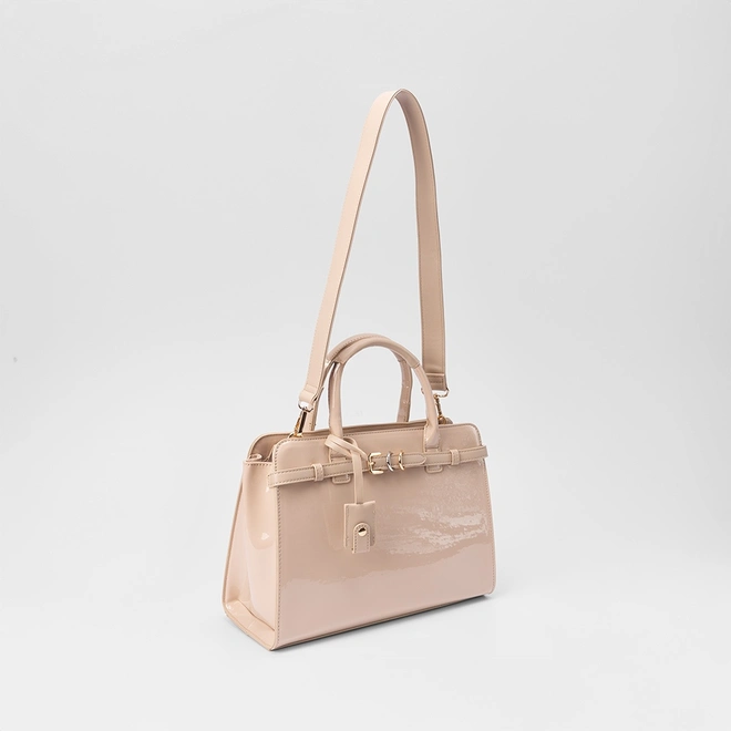 Bolsa Satchel Gabriela Verniz Detalhe Fivela Nude