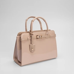 Bolsa Satchel Gabriela Verniz Detalhe Fivela Nude