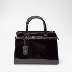 Bolsa Satchel Gabriela Verniz Detalhe Fivela Preto
