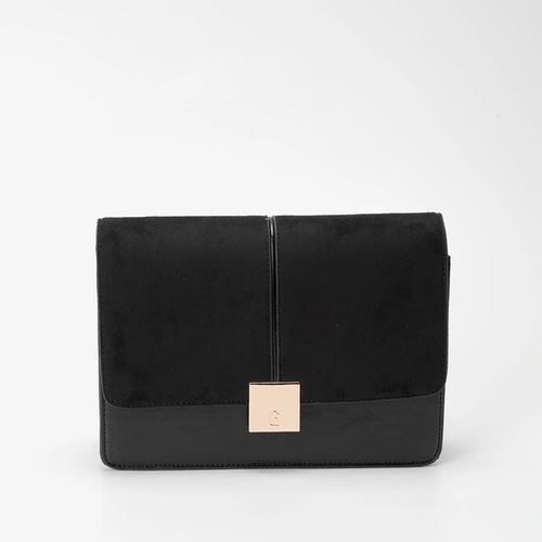 Bolsa Satchel Gabriela Suede Detalhe Lapela Preto