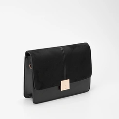 Bolsa Satchel Gabriela Suede Detalhe Lapela Preto