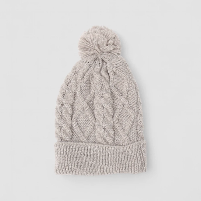 Touca Gorro STZ Pompom Tricô Cinza