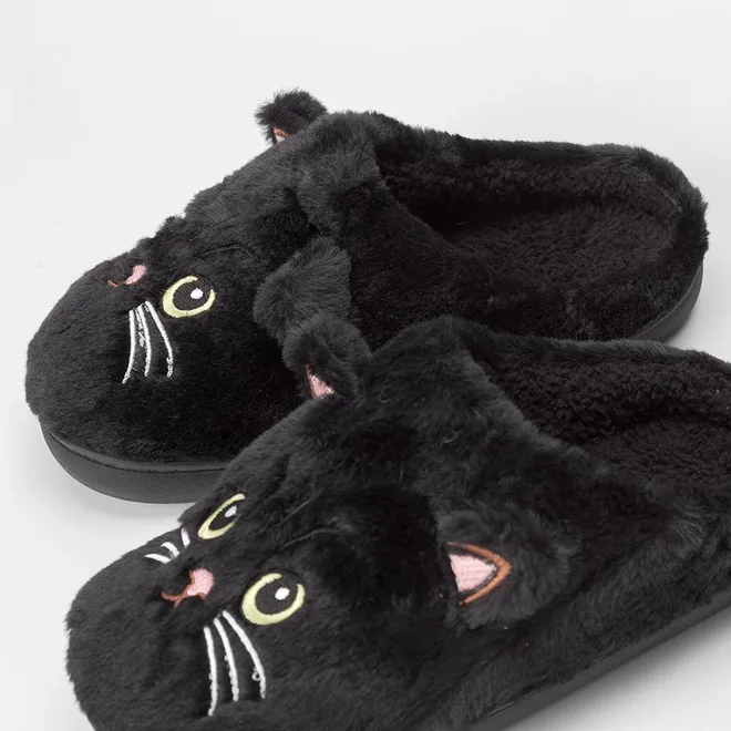Pantufa Aberta Stz Bordado Gato Preto
