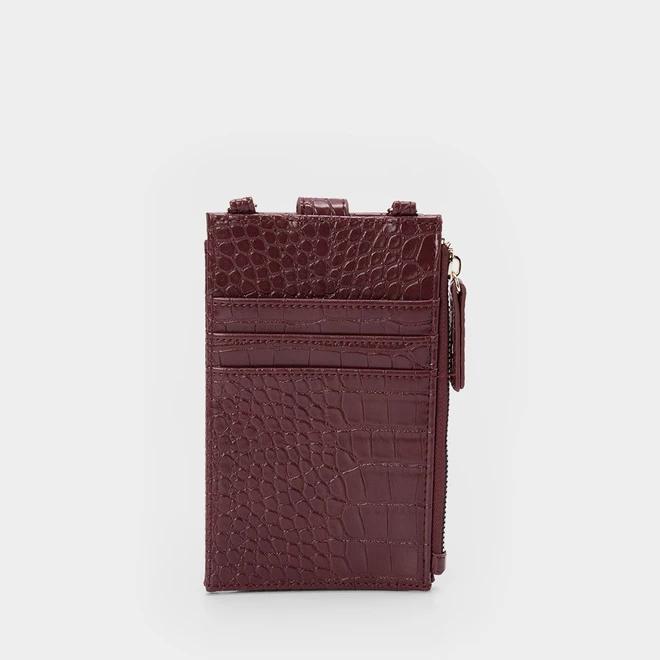 Bolsa Porta Celular Gabriela Croco Alça Corrente Vinho