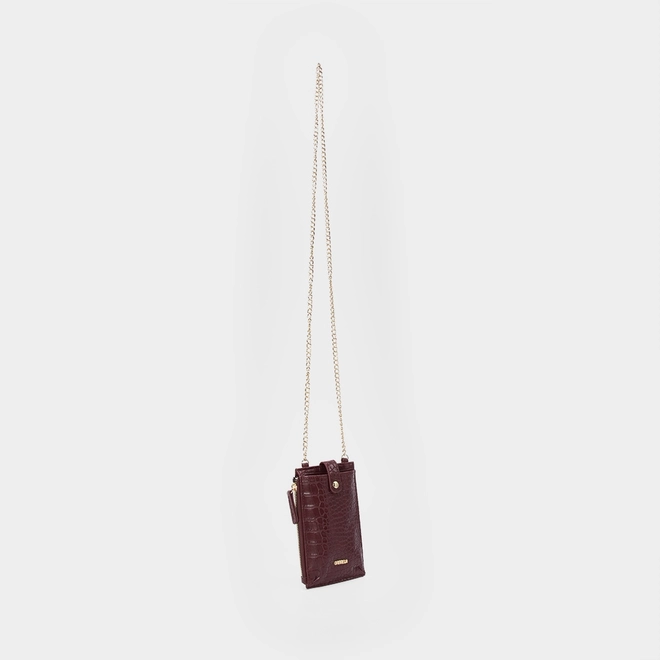 Bolsa Porta Celular Gabriela Croco Alça Corrente Vinho