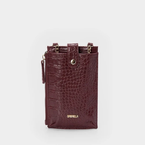 Bolsa Porta Celular Gabriela Croco Alça Corrente Vinho