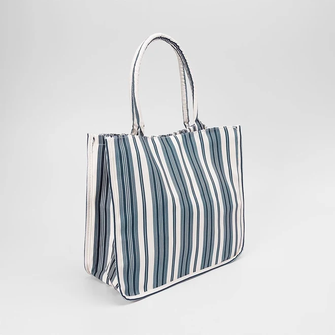 Bolsa Shopping Bag Gabriela Tecido Listras Off White