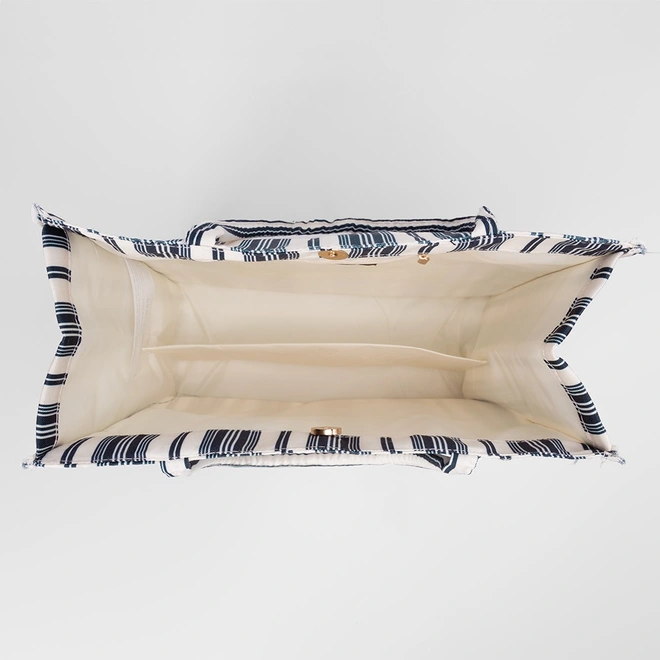 Bolsa Shopping Bag Gabriela Tecido Listras Off White