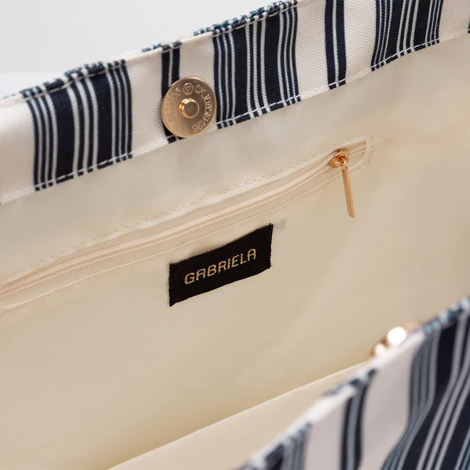 Bolsa Shopping Bag Gabriela Tecido Listras Off White