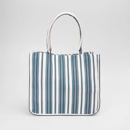 Bolsa Shopping Bag Gabriela Tecido Listras Off White