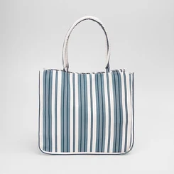 Bolsa Shopping Bag Gabriela Tecido Listras Off White