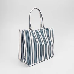 Bolsa Shopping Bag Gabriela Tecido Listras Off White