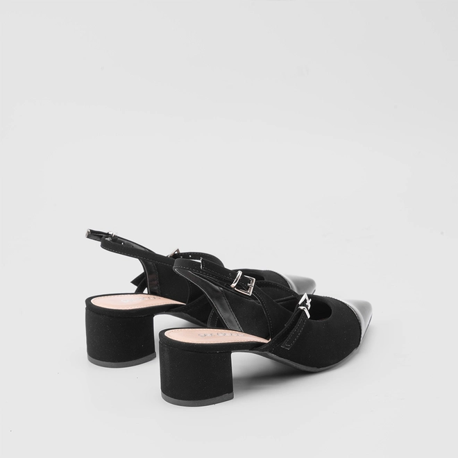 Scarpin Feminino Slingback Penélope Fivelas Recorte Verniz & Nobuck Preto