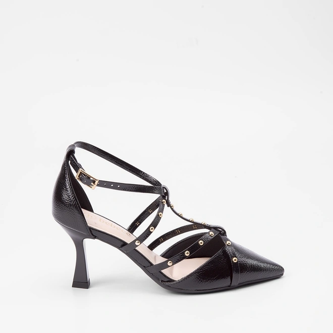 Scarpin Feminino Bebecê Tiras Cruzadas Rebite Preto