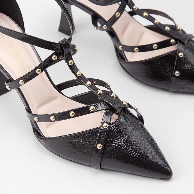 Scarpin Feminino Bebecê Tiras Cruzadas Rebite Preto