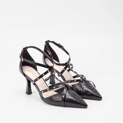Scarpin Feminino Bebecê Tiras Cruzadas Rebite Preto