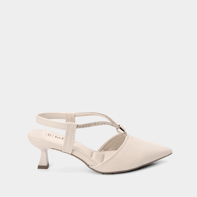 Scarpin Feminino Slingback Bebecê Tiras Strass Off White